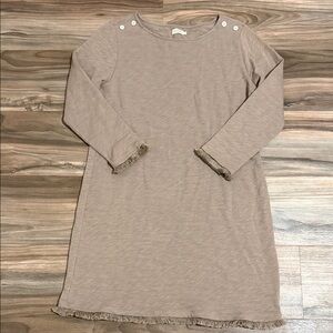 Spartina 449 Mila Fringe Dress Women’s Sz. L Taupe Stretch Resort Coastal Midi